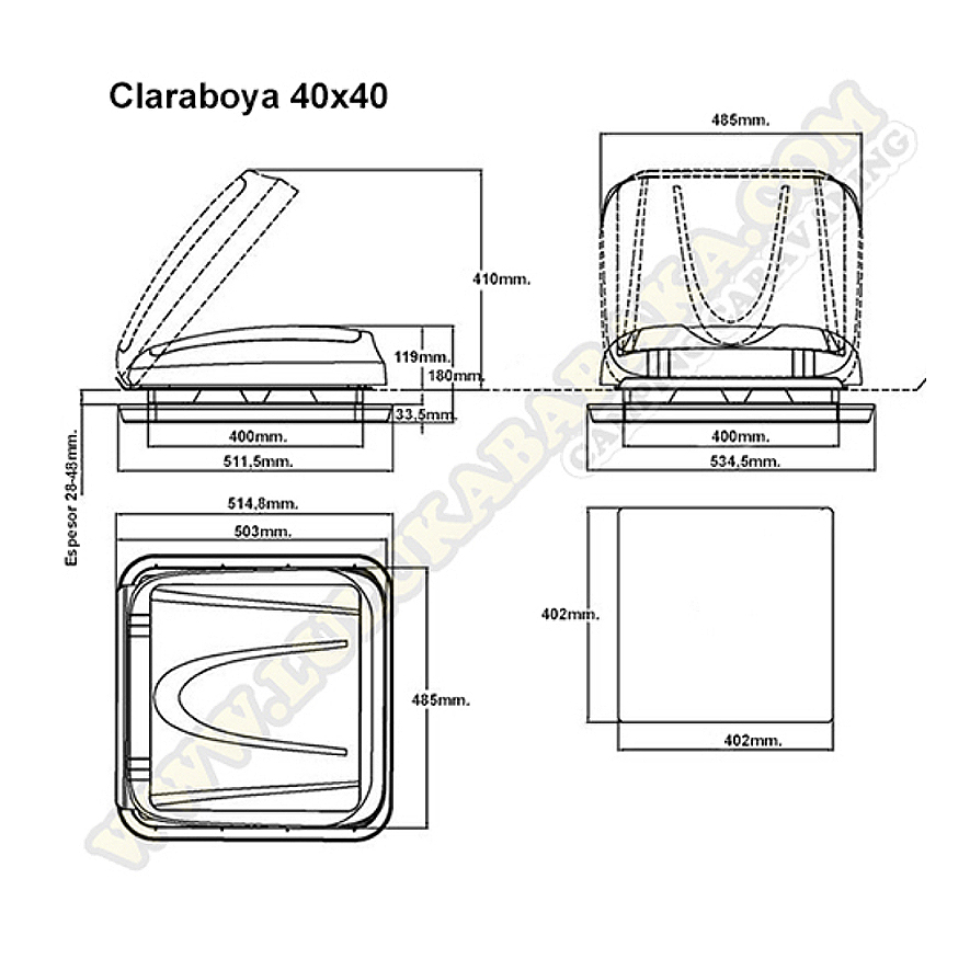 Claraboya 40X40 con led, oscurecedor y mosquitera