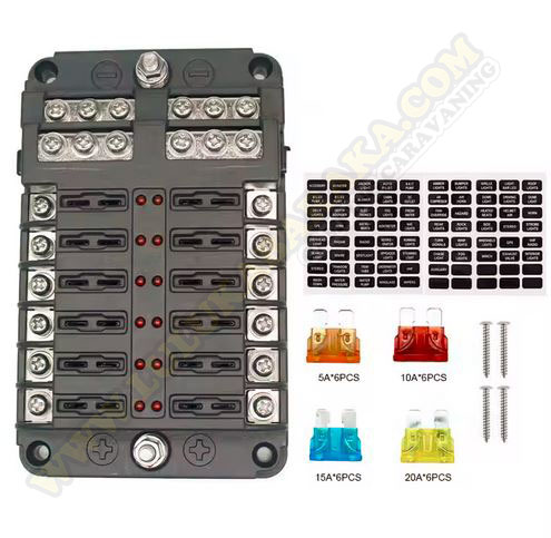 Caja 12 fusibles (positivo y negativo común)