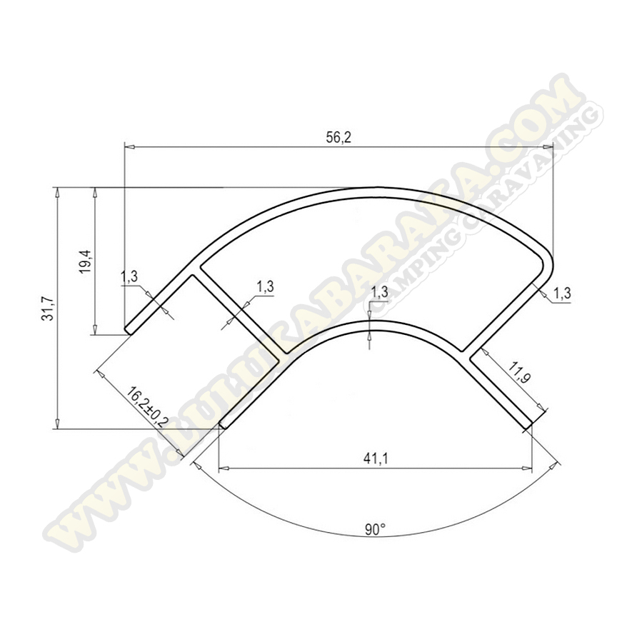 Perfil aluminio 2 m. angulo abierto con borde