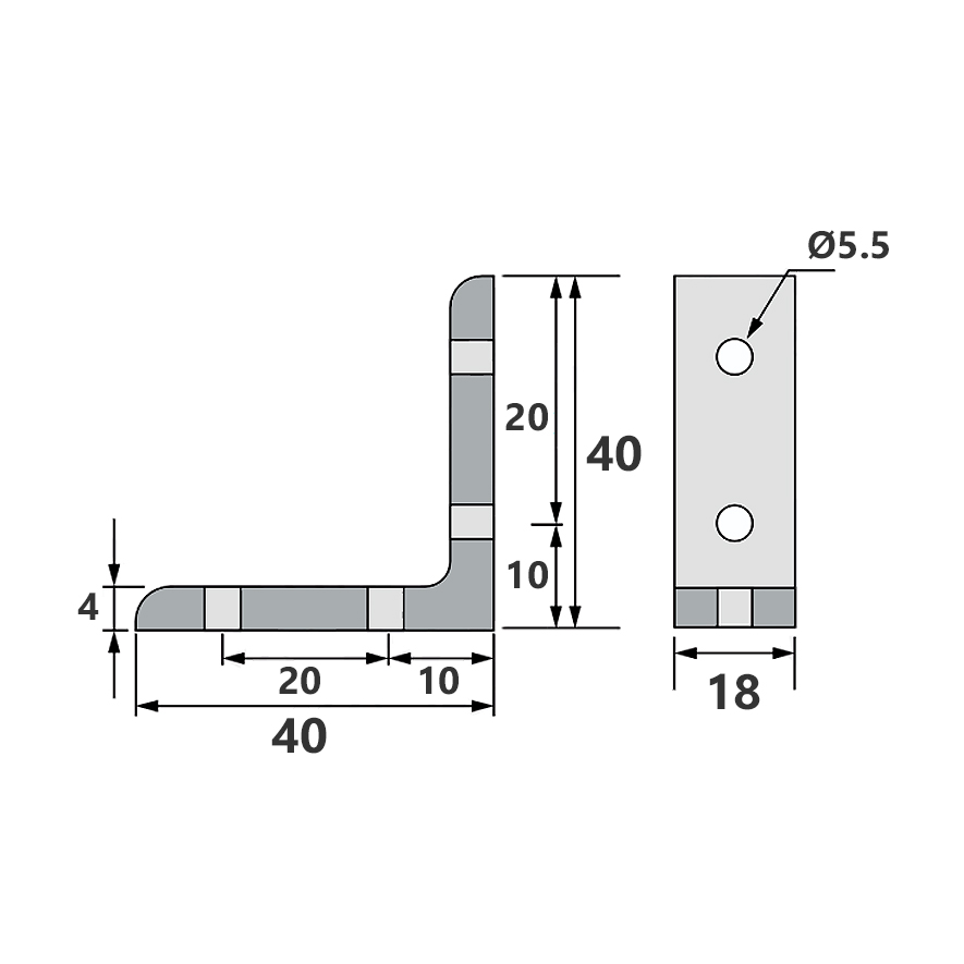 Soporte angular (4 Agujeros) para perfil de aluminio