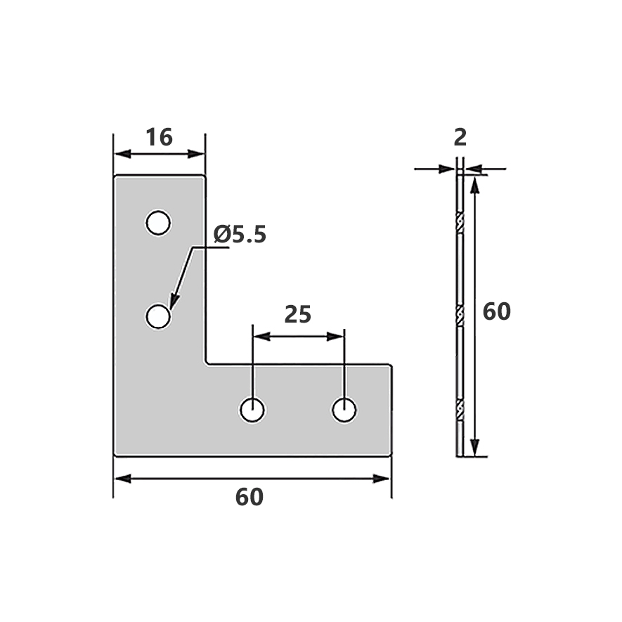 Placa de unión en forma de L para perfil de aluminio