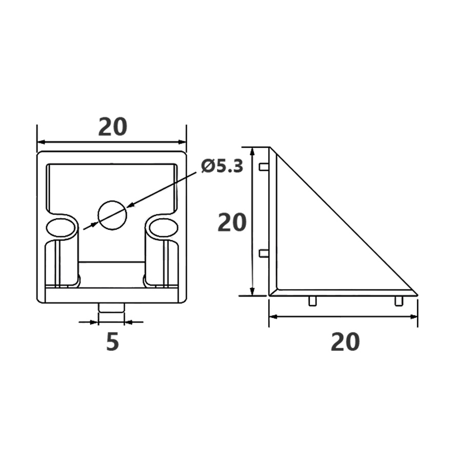 Escuadra con tapa para perfil de aluminio