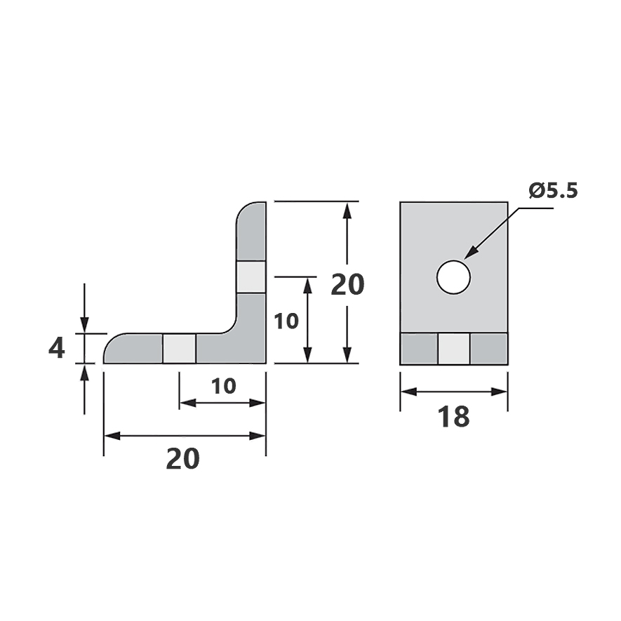 Soporte angular (2 agujeros) para perfil de aluminio