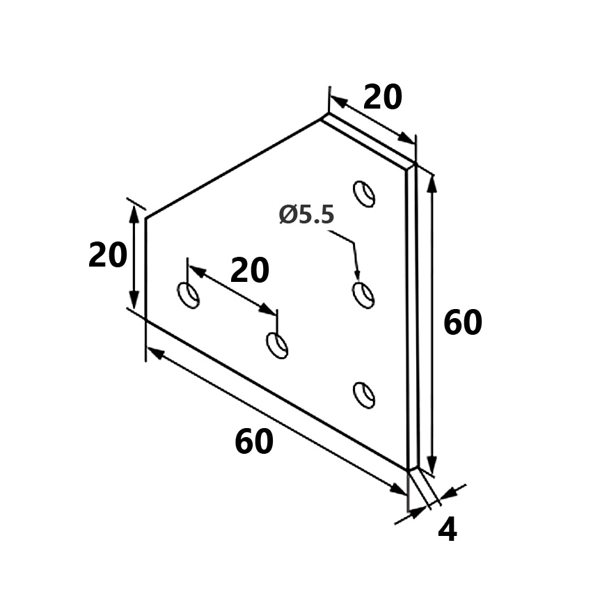 Placa de unión con 5 agujeros para perfil de aluminio