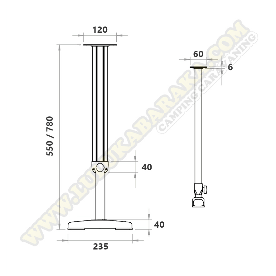 Pie mesa telescópico antracita con base ancha FRIDA